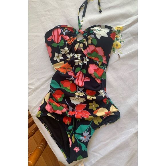 Kate Spade Flower Bed Bandeau One-Piece XS Blue Floral Tropical NWT - Picture 8 of 13